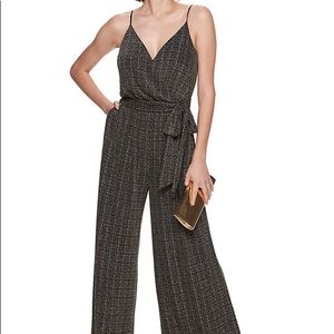 NWT Jennifer Lopez Surplice Black and Gold Jumpsuit Size Medium